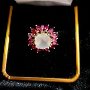 925 Sterling Silver Rose Quartz & Rhodolite Ring
